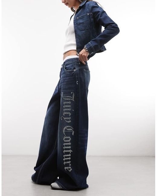 Juicy Couture Blue Straight Leg Diamante Logo Low Rise Jeans