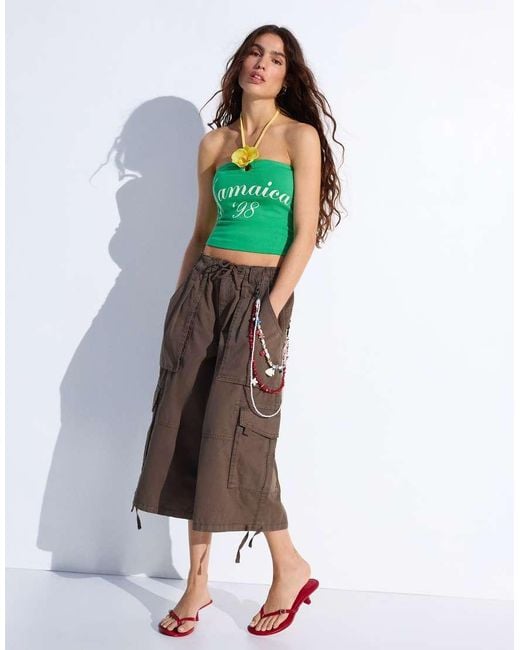 Bershka Green Halter Top With Floral Print