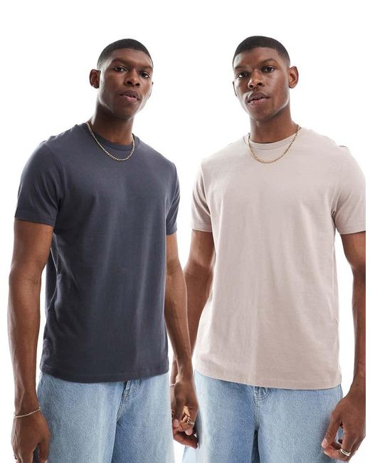 ASOS Set Van 2 Basic T-Shirts Met Ronde Hals in het Blue voor heren