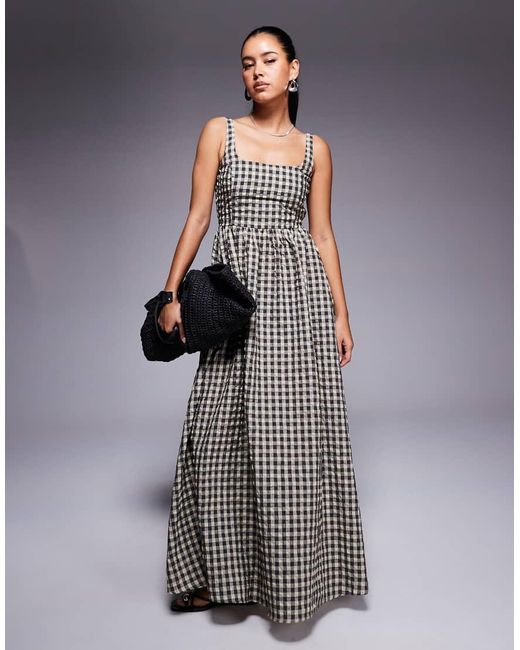 Princess Polly Gray Cartmel Cotton Seersucker Square Neck Maxi Dress