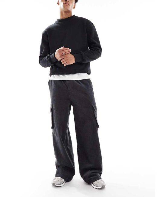 ASOS Super Baggy Corduroy Cargobroek in het Black voor heren