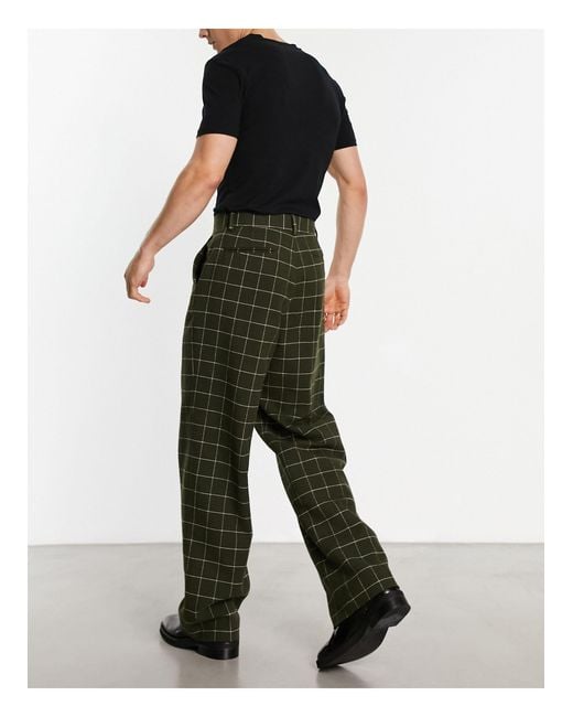 ASOS Green High Waist Wide Wool Mix Smart Pants for men
