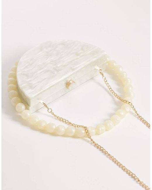 New Look White Pearl Box Clutch Bag