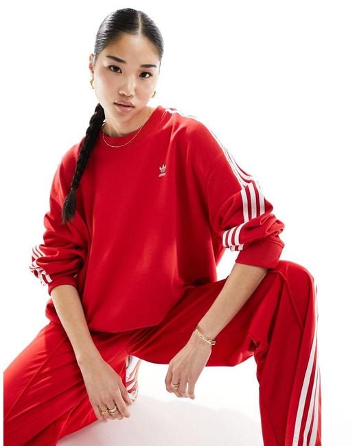 Felpa Rossa Con Tre Strisce di adidas Originals in Rosso Lyst