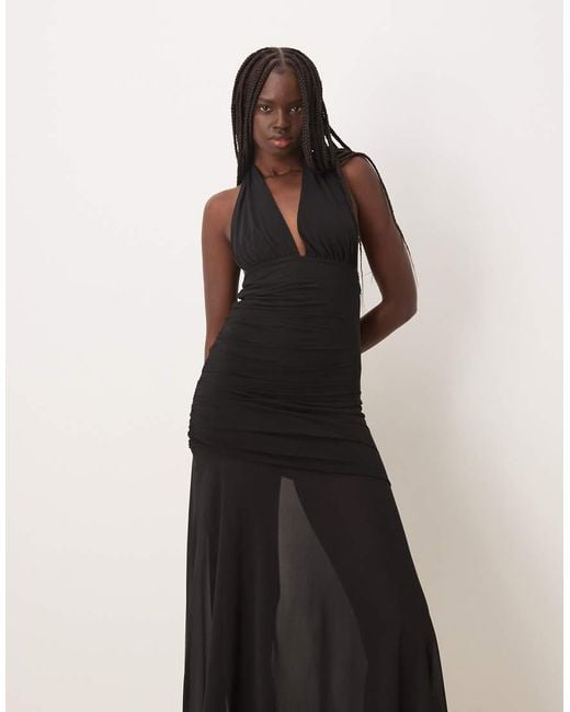 Gina Tricot Natural Halterneck Dropped Waist Maxi Dress