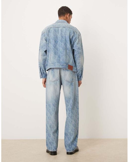 Calvin Klein Blue All Over Logo 90S Straight Fit Jeans for men