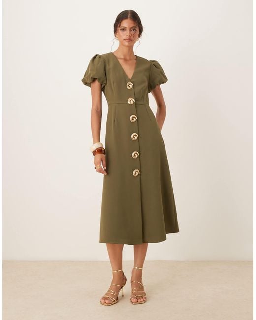 Sister Jane Natural Embellished Button Midi Dress