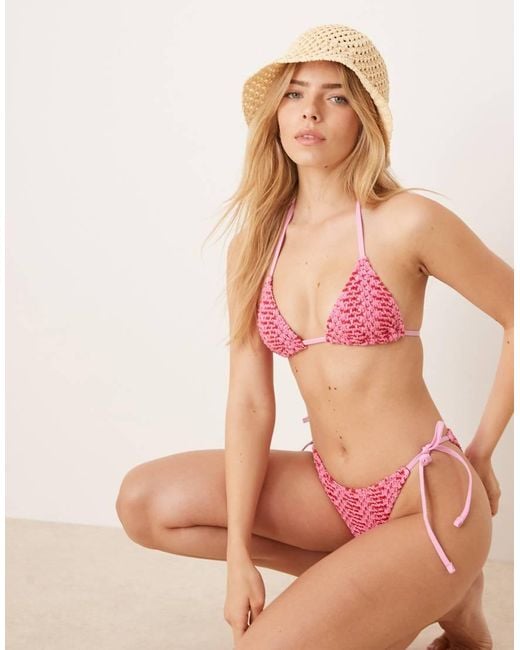Mango Pink Knitted Triangle Bikini Top