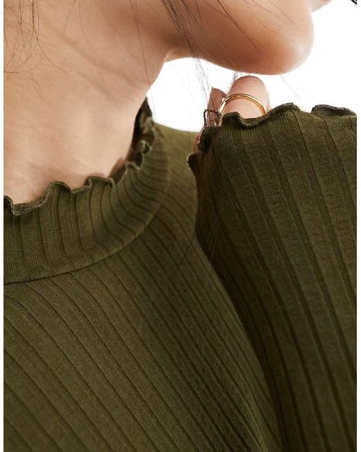 Jdy Green High Neck Lettuce Edge Top