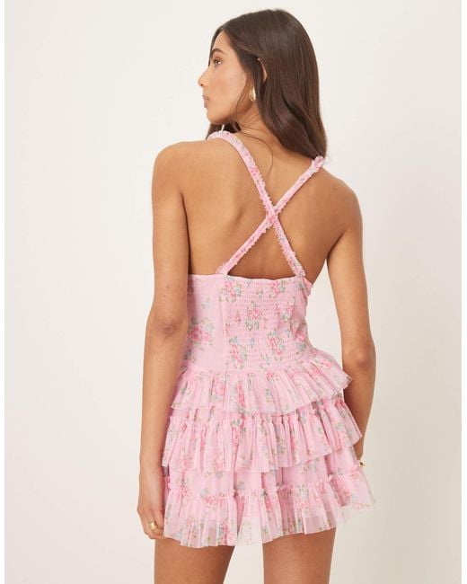 Amy Jane London Pink Iris Tulle Frill Corset Mini Dress