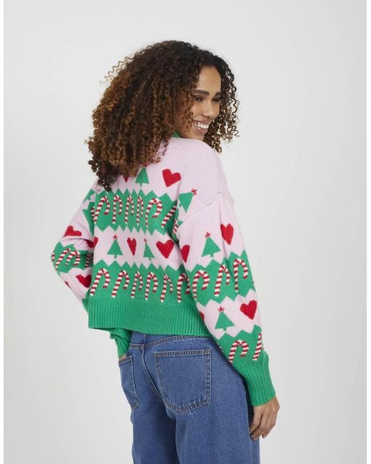 Brave Soul Green Jacquard Knit V-Neck Christmas Cardigan