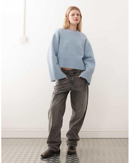 Monki Blue Crew Neck Knitted Jumper