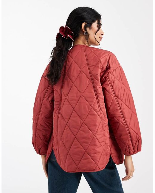 Pieces Red Quilted Lightweight Jacket