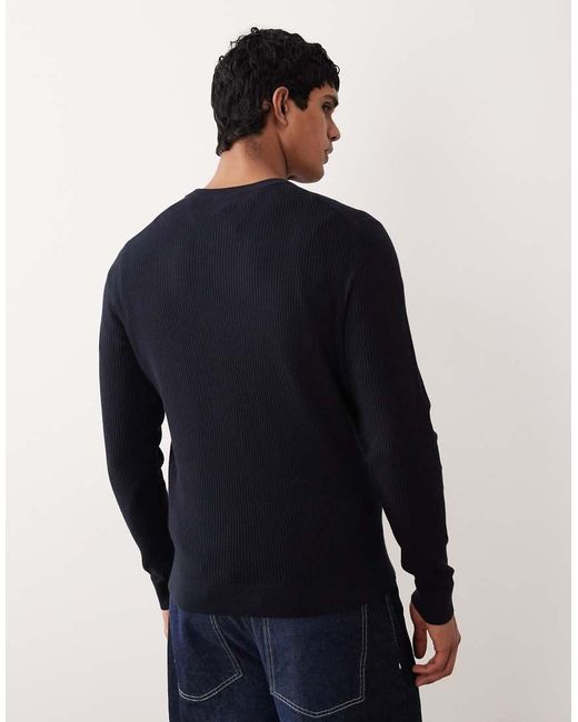 Mango Blue Cotton Mix Crew Neck Jumper for men