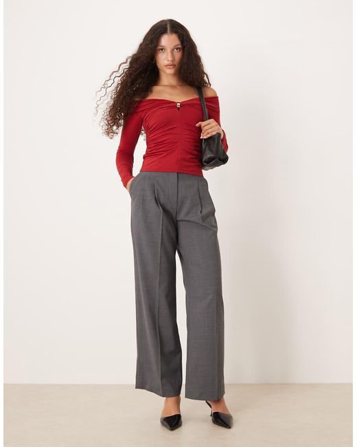 Abercrombie & Fitch Red Off The Shoulder Long Sleeve Hardware Top