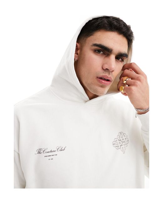The Couture Club White Emblem Hoodie for men