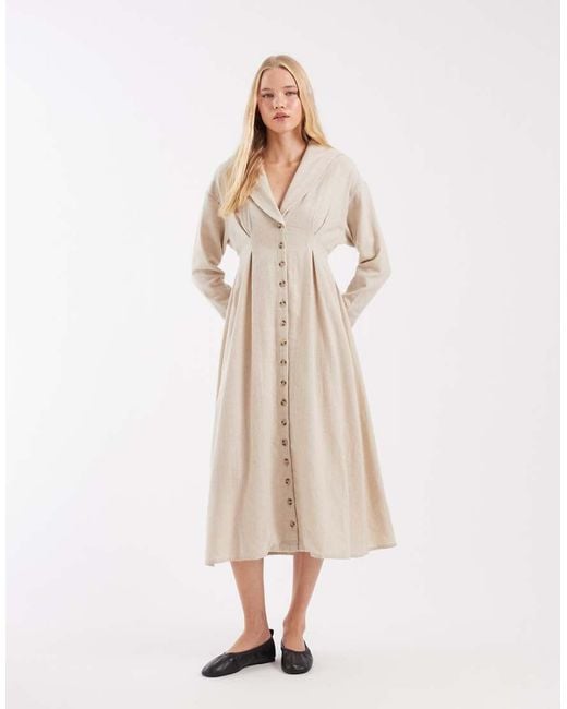 Muse Assembly Natural Button Down Embroidered Collar Bridget Maxi Dress