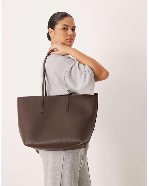 Mango Brown Classic Faux Leather Tote Bag