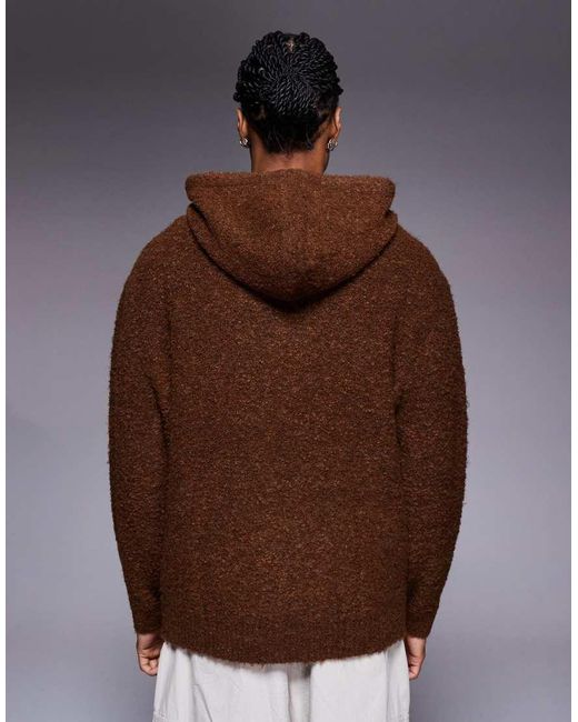 ASOS Brown Oversized Knitted Boucle Hoodie for men