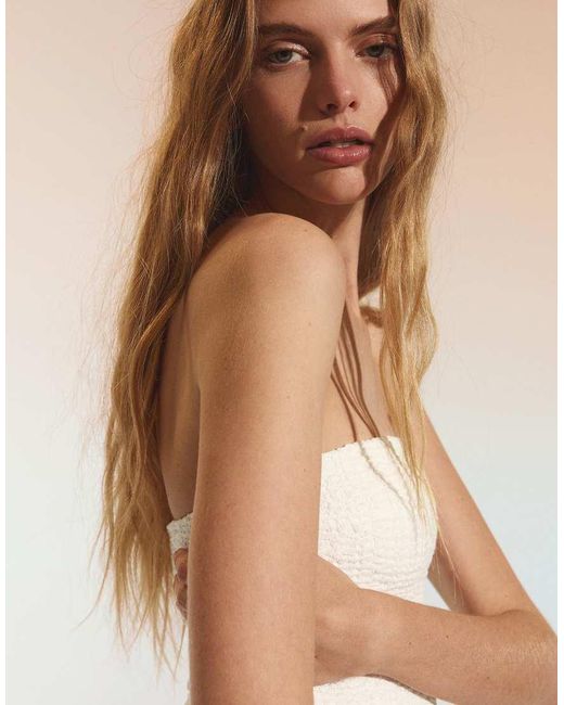 Bershka Natural Rustic Bandeau Mini Dress
