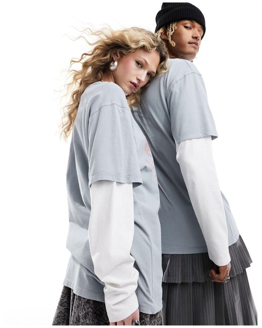 T-shirt oversize unisexe double épaisseur à imprimé yin & yang Reclaimed (vintage) en coloris Gray