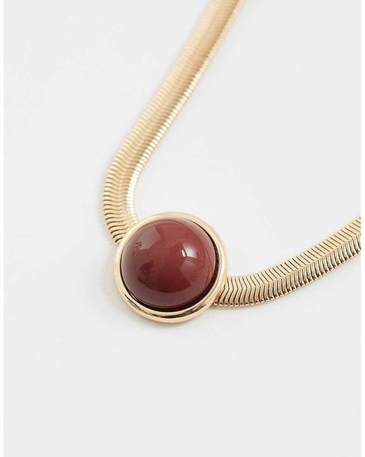 ASOS White Necklace With Circular Burgundy Pendant