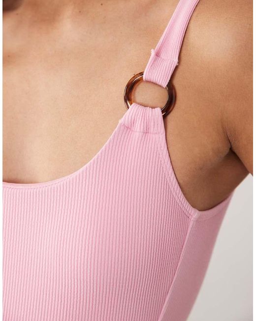 The Frolic Pink Exclusive Crinkle Resin Ring Strap Detail Scoop Neck Swimsuit