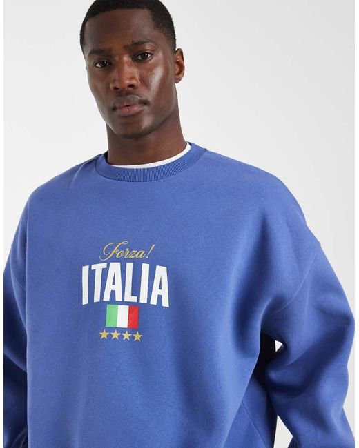 ASOS Blue Co-ord Extreme Oversized Italia Crew Neck Sweatshirt for men