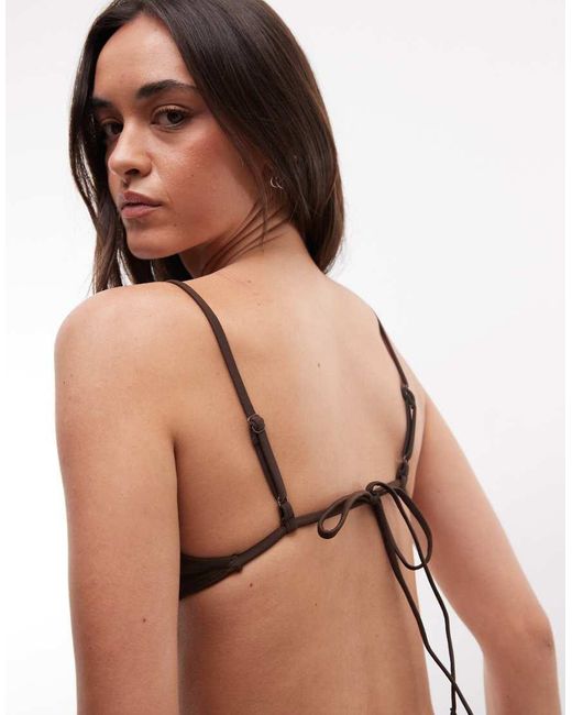 Monki Black Scoop Neck Tie Back Bikini Top