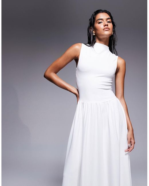 Kaiia Blue Exclusive Sleeveless High Neck Gathered Skirt Maxi Dress