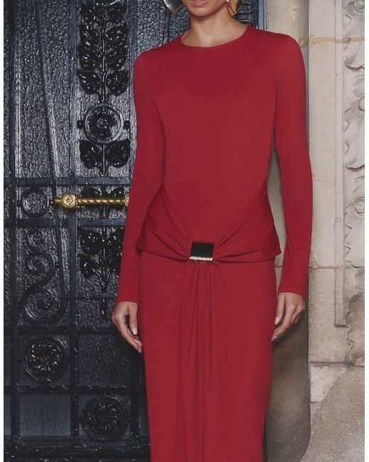 4th & Reckless Red Slinky Gold-tone Hardware Draped Front Maxi Dress