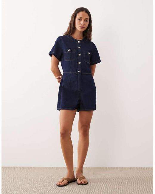 Miss Selfridge Blue Denim Button Through Playsuit