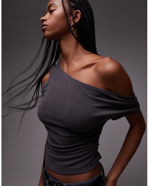 Top froncé sur le côté en cupro - anthracite TOPSHOP en coloris Gray