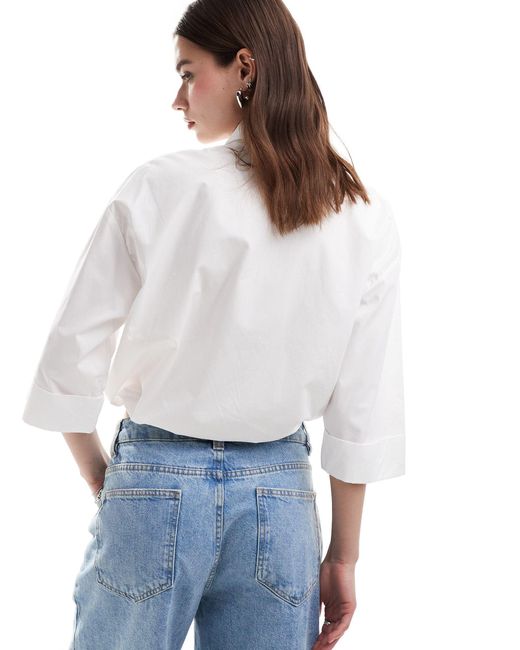 Chemise courte à manches courtes et cordon Mango en coloris White