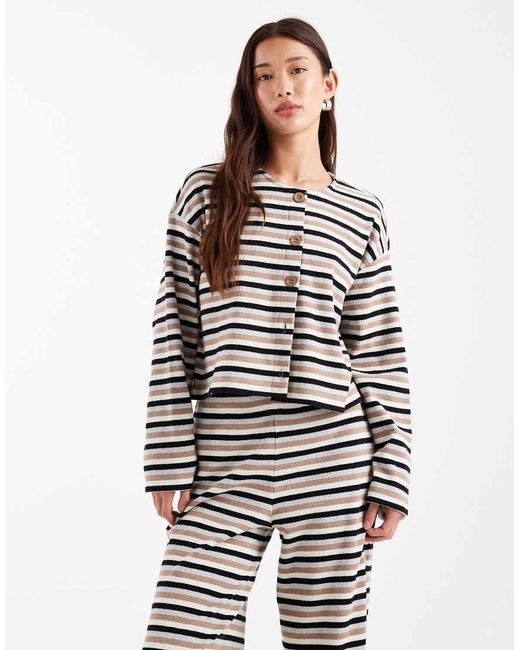 Miss Selfridge White Stripe Brushed Rib Cardigan Co-ord