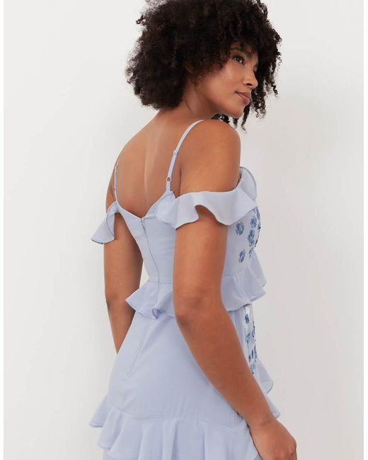 Maya White Floral Embroidery Cold Shoulder Maxi Dress