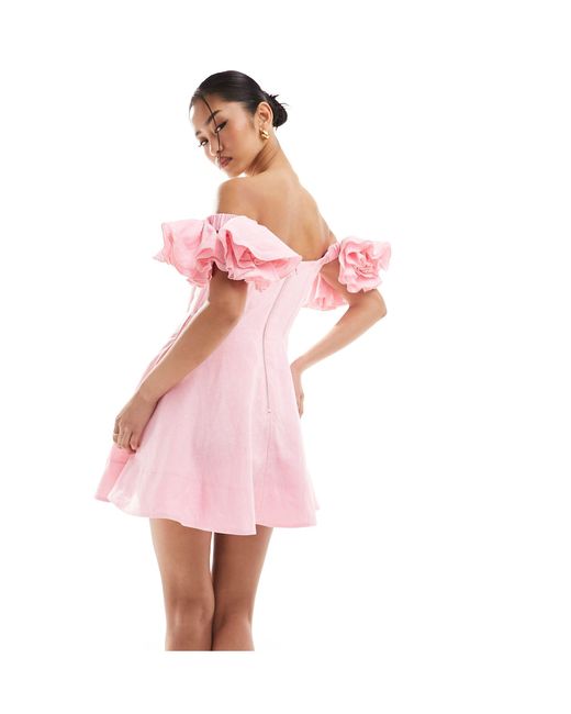 Bardot Pink Corsage Detail Mini Dress