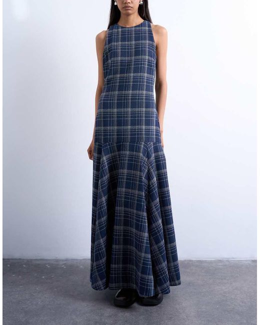 TOPSHOP Blue Dropped Waist Full Circle Hem Midi Dress