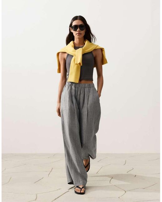 Oysho Natural 100% Linen Wide Leg Trousers