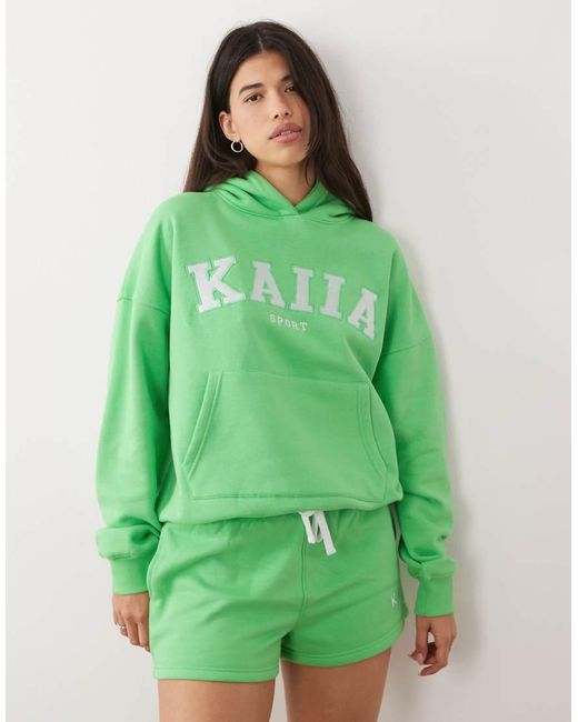 Kaiia Green Cotton Rich Embroidered Logo Sweat Shorts Co-Ord