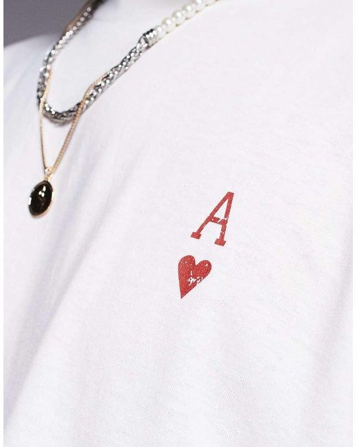 Camiseta Color Crema Extragrande Con Estampado De As De Corazones En La Espalda De -Blanco ADPT de hombre de color White