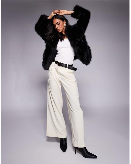 Princess Polly Black Wayland Faux Fur Oversized Collar Detail Wide Sleeve Coat