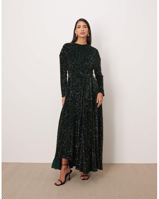 ARRANGE All Over Sequin Long Sleeve Maxi Dress in Black | Lyst