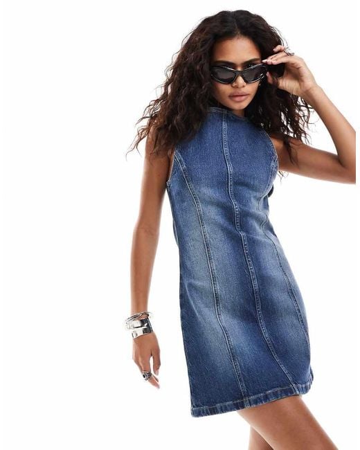 Collusion Blue Slash Neck Denim Mini Dress
