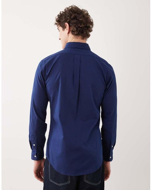 Polo Ralph Lauren Blue Icon Logo Long Sleeve Cotton Twill Shirt for men