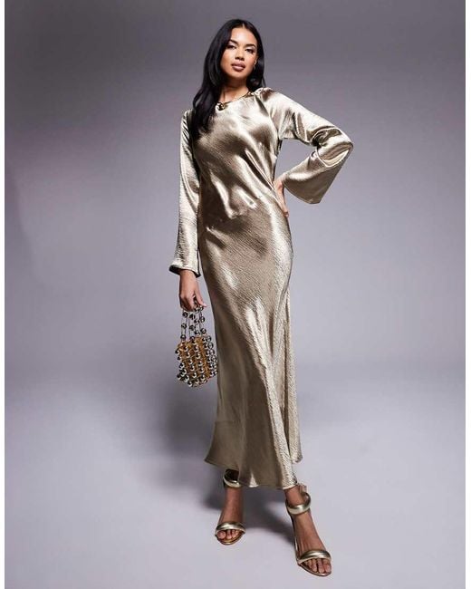 In The Style Brown X Hannah Liquid Satin Bias Cut Open Max Detail Maxi Dress