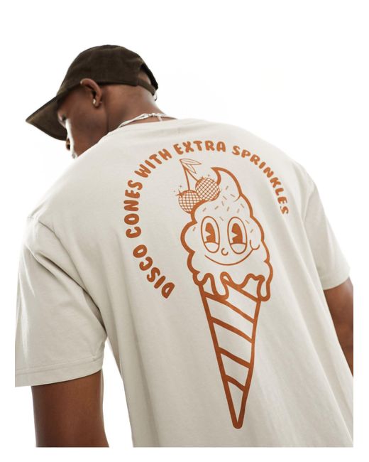 T-shirt coupe carrée à imprimé disco cone - taupe Another Influence pour homme en coloris White