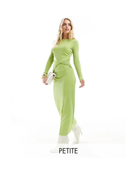 Vero Moda Green Long Sleeved Ribbed Jersey Maxi Dress