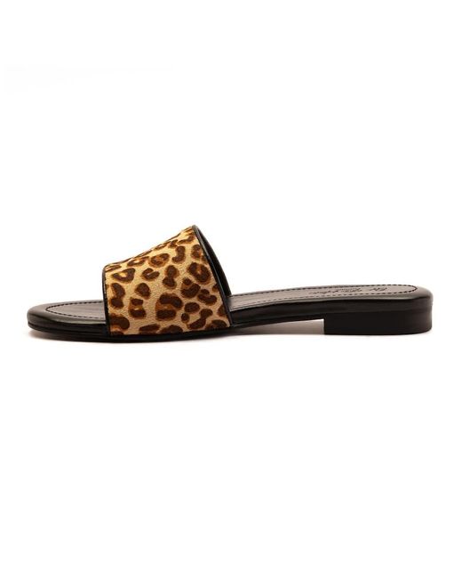 OFF THE HOOK Brown 'Strand' Leopard Print Leather Sandals Open Toe Flat Sandals