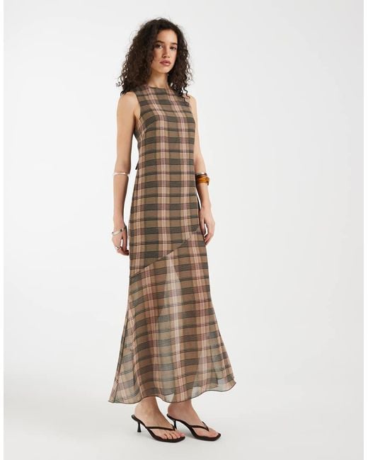 Motel Brown Elska Chiffon Short Sleeve Midaxi Dress